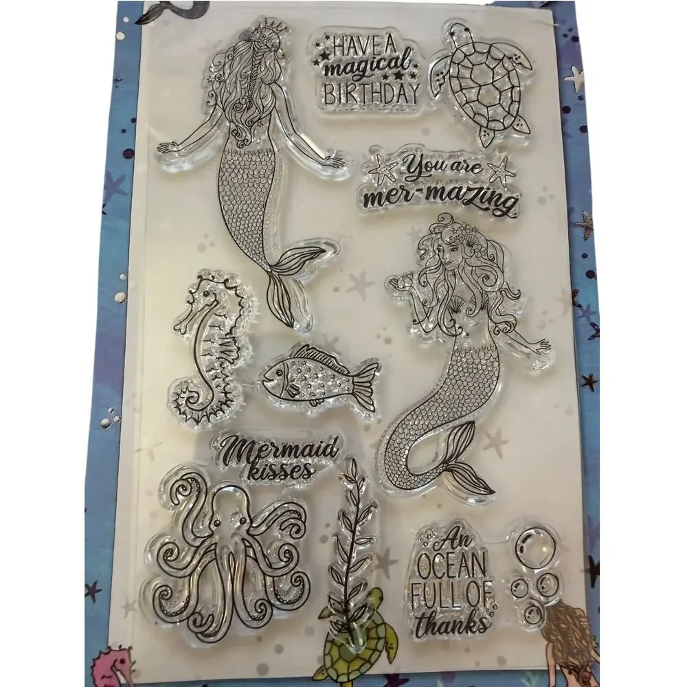 Cardmaking & Papercraft Under The Sea Mermaid Fish 19 PIece Clear Cling Stamps